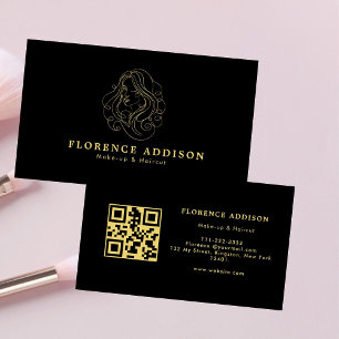 Frisuren-Make-up-Artist Modern Schwarzer QR-Code Visitenkarte