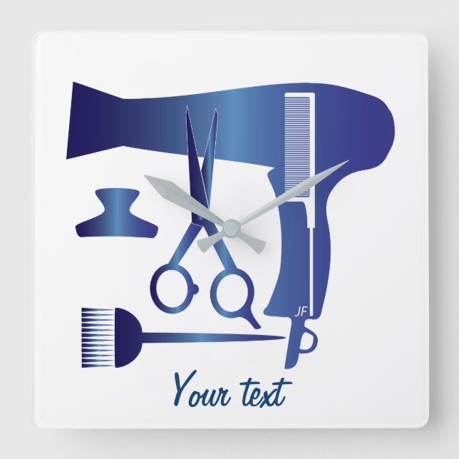 Frisurwerkzeuge Quadratische Wanduhr (Vorderseite)