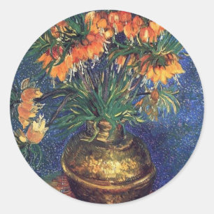 Fritilinhaber in einer Kupfervase von Van Gogh Runder Aufkleber