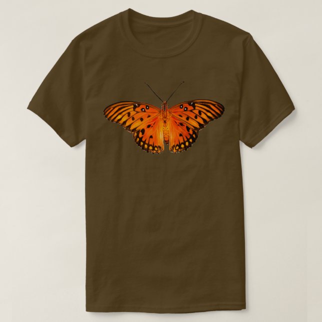 Fritillenschmetterling auf orangefarbenem Hintergr T-Shirt (Design vorne)
