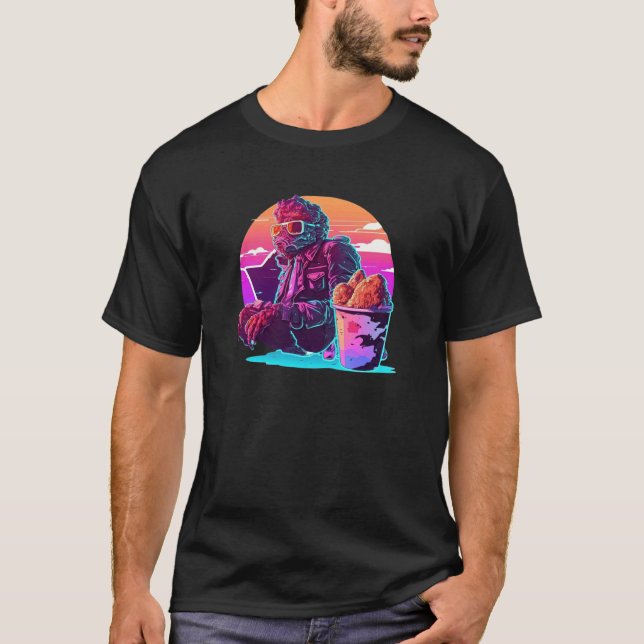 Frittiertes Hühnchen Synthwave 80er Retrowave Ästh T-Shirt (Vorderseite)