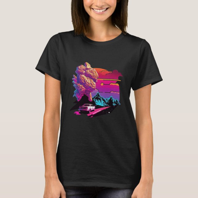 Frittiertes Hühnchen Synthwave 80er Retrowave Ästh T-Shirt (Vorderseite)