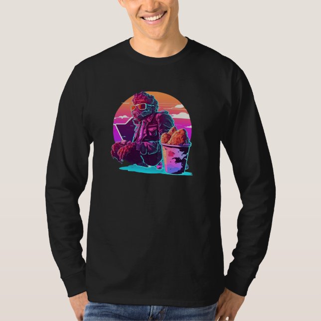 Frittiertes Hühnchen Synthwave 80er Retrowave Ästh T-Shirt (Vorderseite)