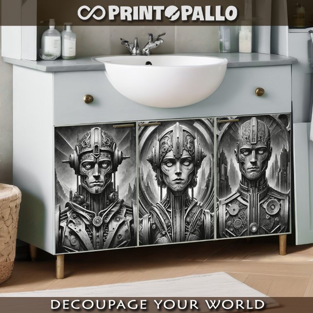 Fritz Lang Metropolis Tribut. Drei Metallköpfe Geschenkpapier Set (Von Creator hochgeladen)