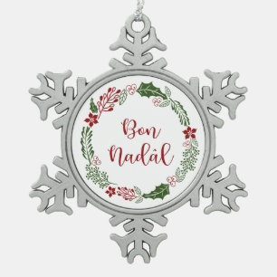 Friulian Merry Christmas Wreath, Bon Nadâl Schneeflocken Zinn-Ornament