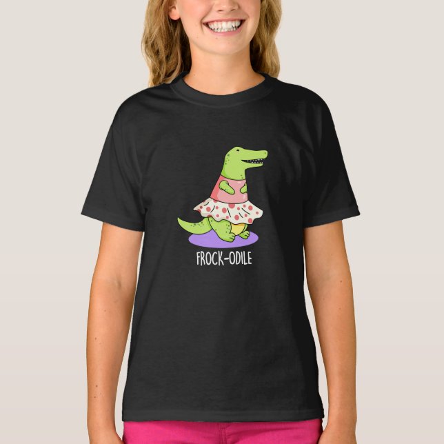 Frockodile Funny Crocodile Pun Dark BG T-Shirt (Vorderseite)