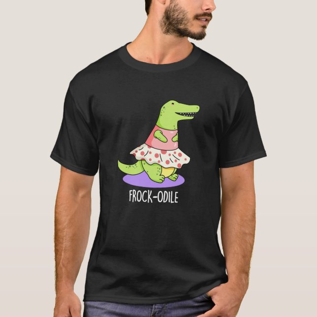 Frockodile Funny Crocodile Pun Dark BG T-Shirt (Vorderseite)