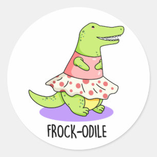 Frockodile Funny Crocodile Pun Runder Aufkleber