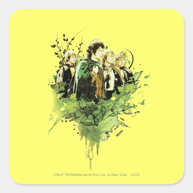 FRODO™ mit Hobbits Vector Collage Quadratischer Aufkleber (Vorderseite)