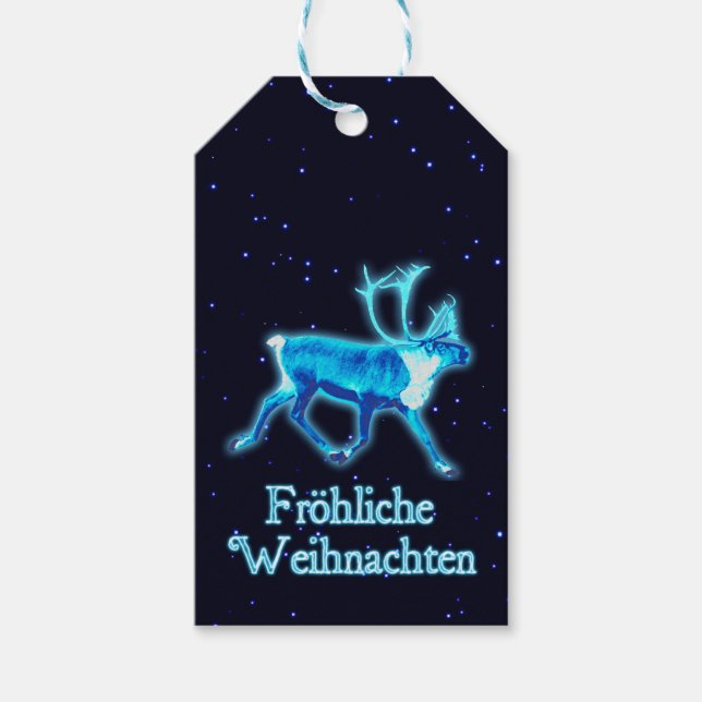Froehliche Weihnachten - Blaue Karibik (Reindeer) Geschenkanhänger (Vorderseite)