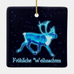 Froehliche Weihnachten - Blaue Karibik (Reindeer) Keramikornament