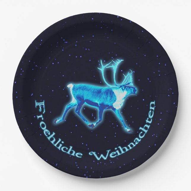 Froehliche Weihnachten - Blaue Karibik (Reindeer) Pappteller (Vorderseite)