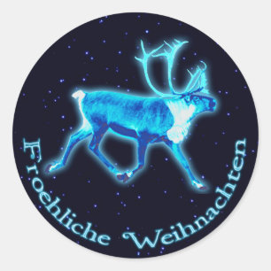 Froehliche Weihnachten - Blaue Karibik (Reindeer) Runder Aufkleber