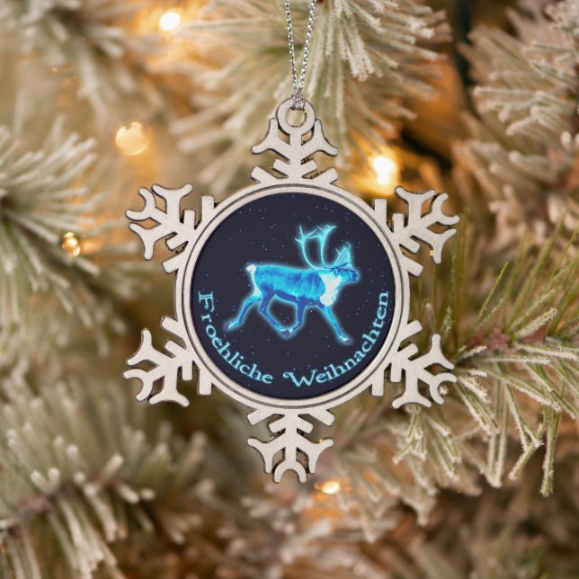 Froehliche Weihnachten - Blaue Karibik (Reindeer) Schneeflocken Zinn-Ornament (Baum)