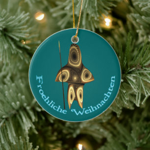 Froehliche Weihnachten - Fraktal Inuit Hunter Keramikornament