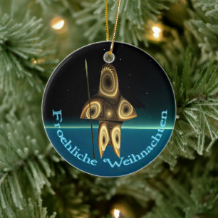 Froehliche Weihnachten - Fraktal Inuit Hunter Keramikornament