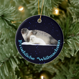Froehliche Weihnachten - Ringed Siegel Keramikornament