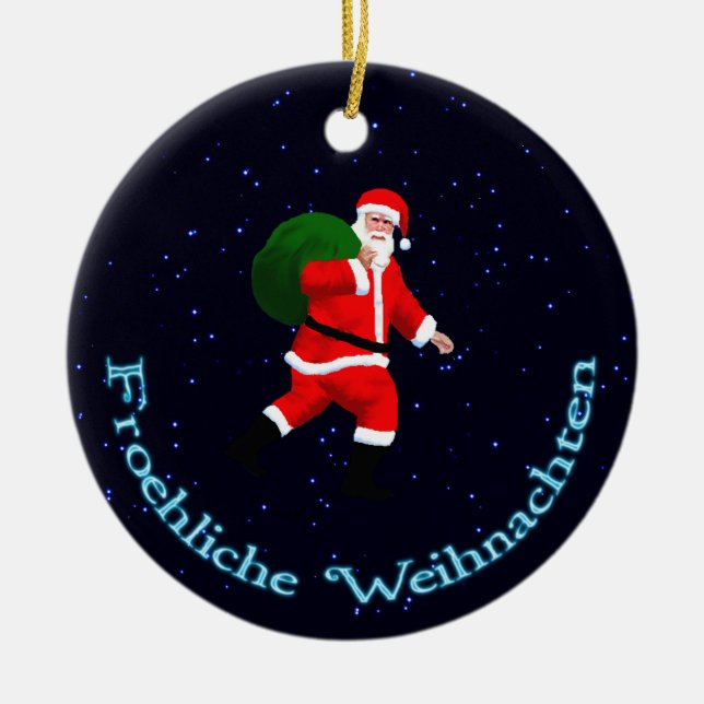 Froehliche Weihnachten - Santa Claus Keramik Ornament (Vorne)