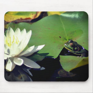 Frog Admiring Lotus Water Lily Flower Mousepad