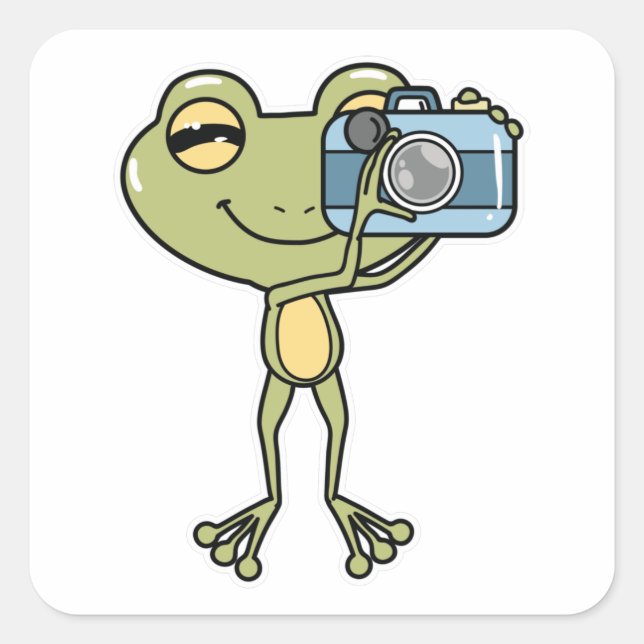 Frog als Fotograf mit Kamera Quadratischer Aufkleber (Vorderseite)
