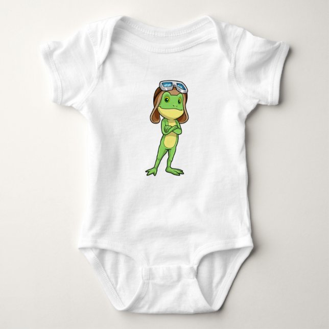 Frog als Pilot mit Hut und Brille Baby Strampler (Vorderseite)