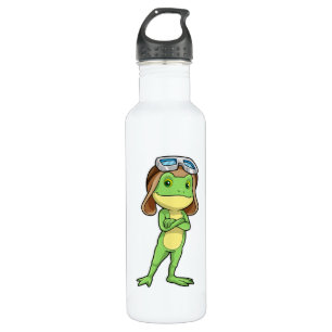 Frog als Pilot mit Hut und Brille Edelstahlflasche