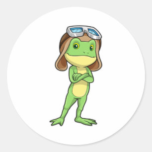 Frog als Pilot mit Hut und Brille Runder Aufkleber