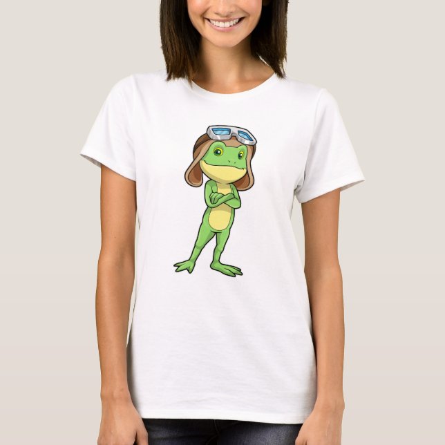 Frog als Pilot mit Hut und Brille T-Shirt (Vorderseite)