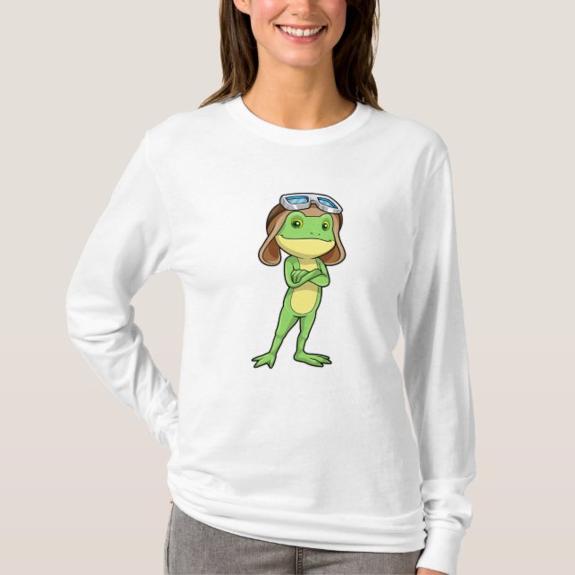 Frog als Pilot mit Hut und Brille T-Shirt (Vorderseite)