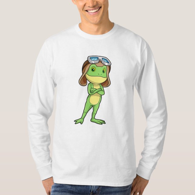 Frog als Pilot mit Hut und Brille T-Shirt (Vorderseite)