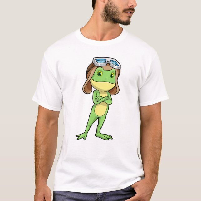 Frog als Pilot mit Hut und Brille T-Shirt (Vorderseite)
