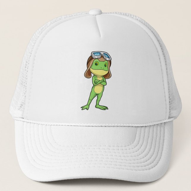 Frog als Pilot mit Hut und Brille Truckerkappe (Vorderseite)
