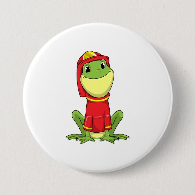 Frog as Firefighter with Helmet Button (Vorderseite)