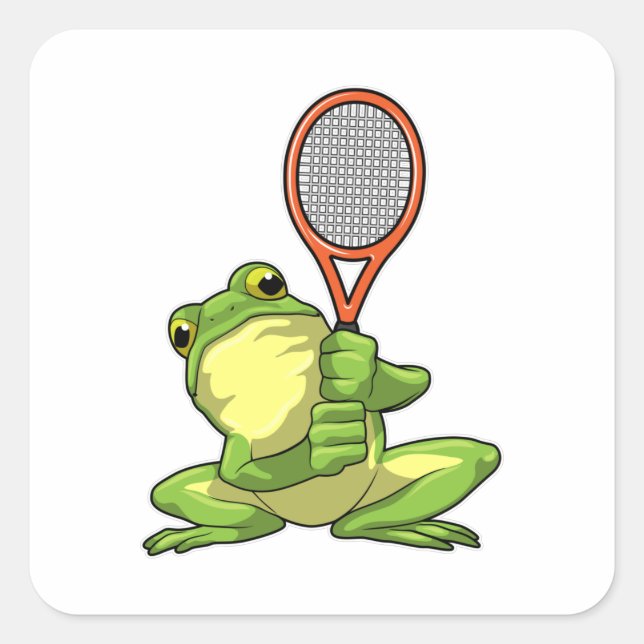 Frog at Tennis with Tennis racket Quadratischer Aufkleber (Vorderseite)