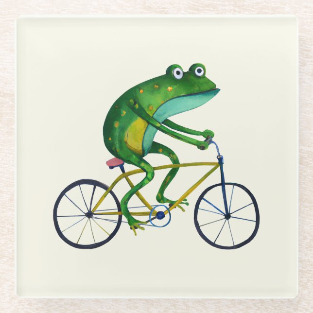 Frog auf dem Fahrrad Glasuntersetzer (Vorderseite)