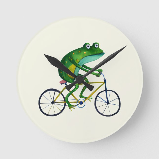 Frog auf dem Fahrrad Runde Wanduhr (Vorderseite)