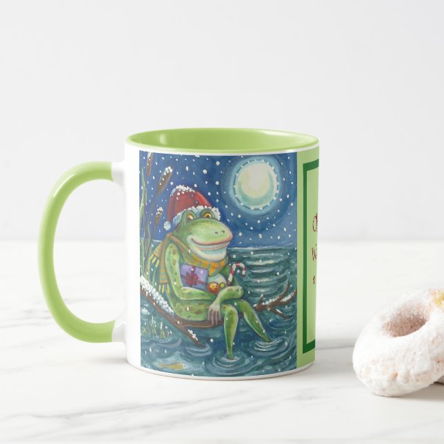 FROG AUF EINEM LOG, CHARMY CHRISTMAS BULLFROG TASS TASSE (Mit Donut)