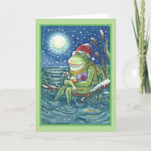 FROG AUF LOG FUN CHRISTMAS GREETCARD Verse Feiertagskarte
