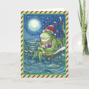 FROG AUF LOG FUN CHRISTMAS GREETCARD Verse Feiertagskarte