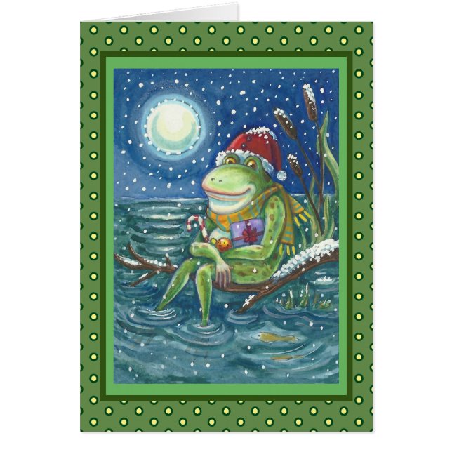 FROG AUF LOG HOLIDAY CHRISTMAS GREETING CARD Blank (Vorne)
