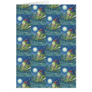 FROG AUF LOG HOLIDAY CHRISTMAS GREETING CARD Blank