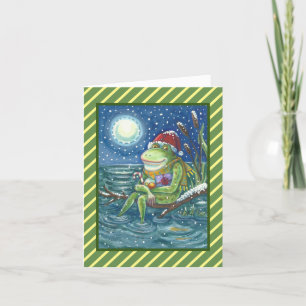 FROG AUF LOG HOLIDAY CHRISTMAS GREETING CARD Verse Feiertagskarte