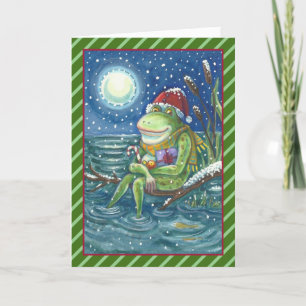 FROG AUF LOG HOLIDAY CHRISTMAS GREETING CARD Verse Feiertagskarte