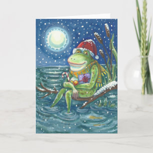 FROG AUF LOG HOLIDAY CHRISTMAS GREETING CARD Verse Feiertagskarte