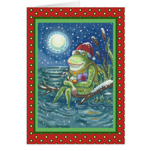 FROG AUF LOG, KID'S CHRISTMAS GREETING CARD Blank