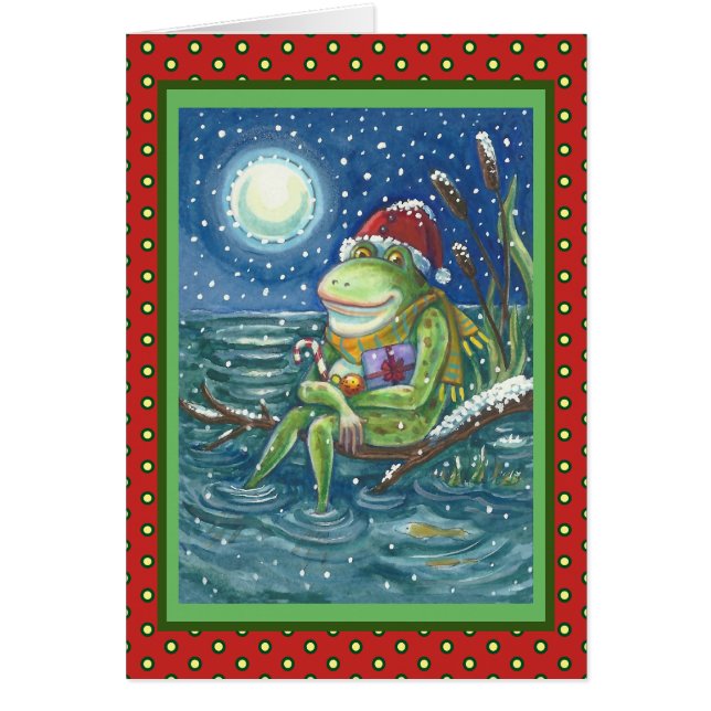 FROG AUF LOG, KID'S CHRISTMAS GREETING CARD Blank (Vorne)