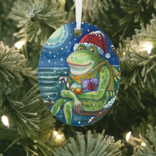 FROG AUF LOG WARMT DAS HERZ, FUNNY, NIEDLICHE WEIH ORNAMENT AUS METALL