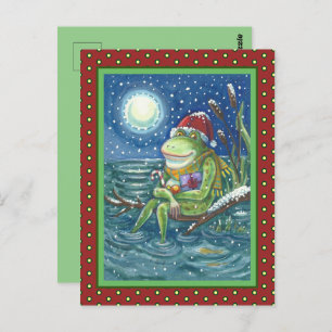 FROG AUF LOG WARMT DAS HERZ, FUNNY, NIEDLICHE WEIH POSTKARTE