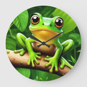 Frog auf Zweig Natur Kunst Große Wanduhr