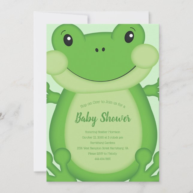 Frog Baby Dusche Grün Einladung (Vorderseite)